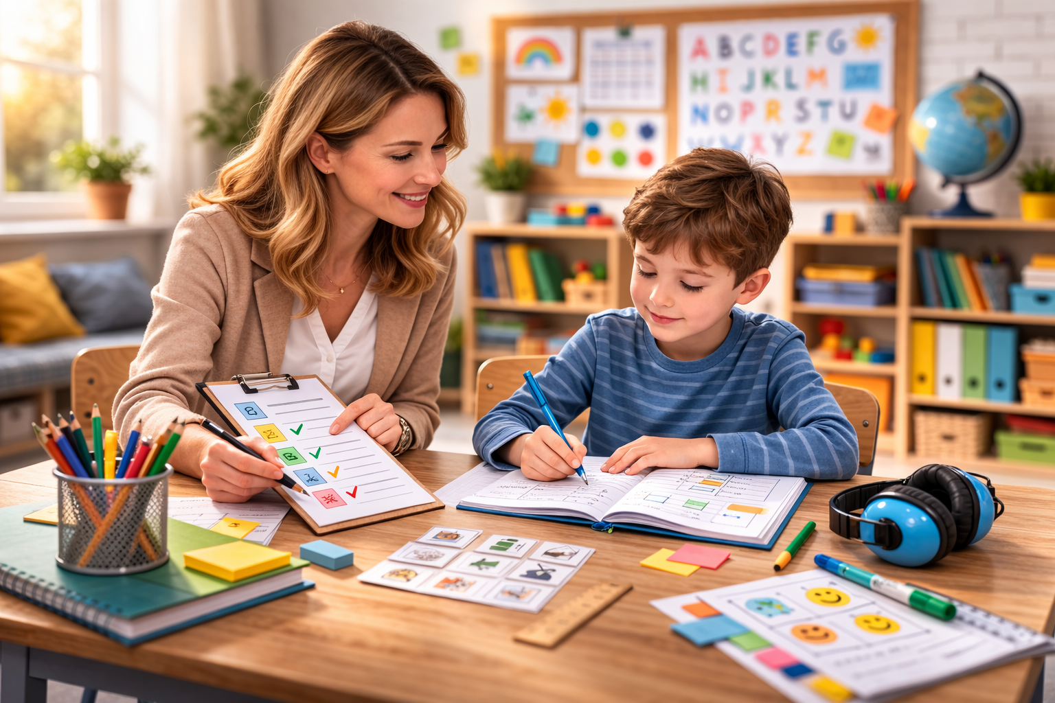 Przykładowa ocena opisowa ucznia z autyzmem (klasy 1–3): bank zwrotów do kopiowania + przykłady zapisów