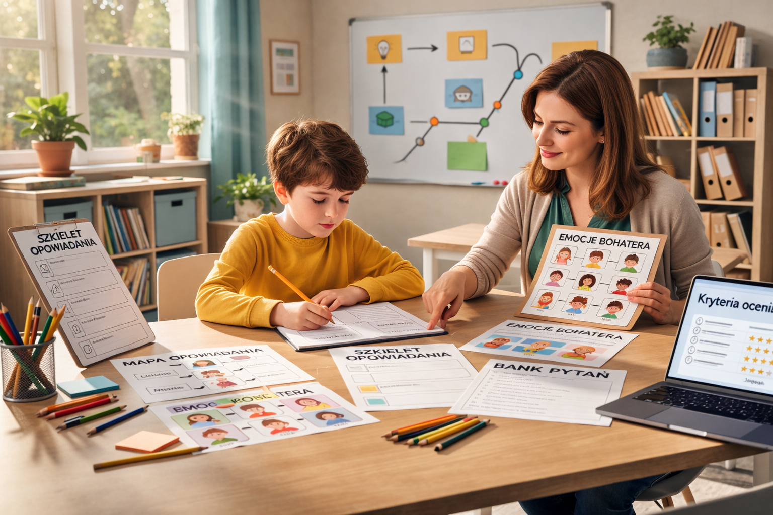 4️⃣ Narracja szkolna a wypracowania: jak wspierać ucznia z ASD w pisaniu opowiadań?