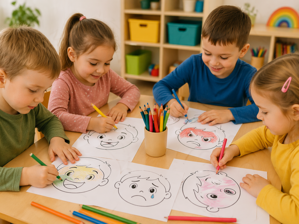 4 emocje – karta pracy dla przedszkolaka (PDF) + gotowe ćwiczenie krok po&nbsp;kroku