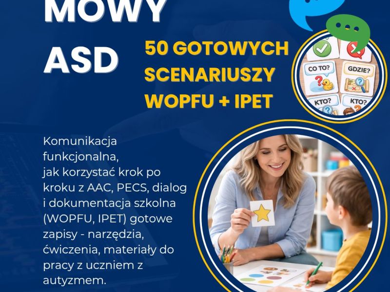 📘Rewalidacja mowy ASD – 50 gotowych scenariuszy + WOPFU + IPET eBook 22&nbsp;zł