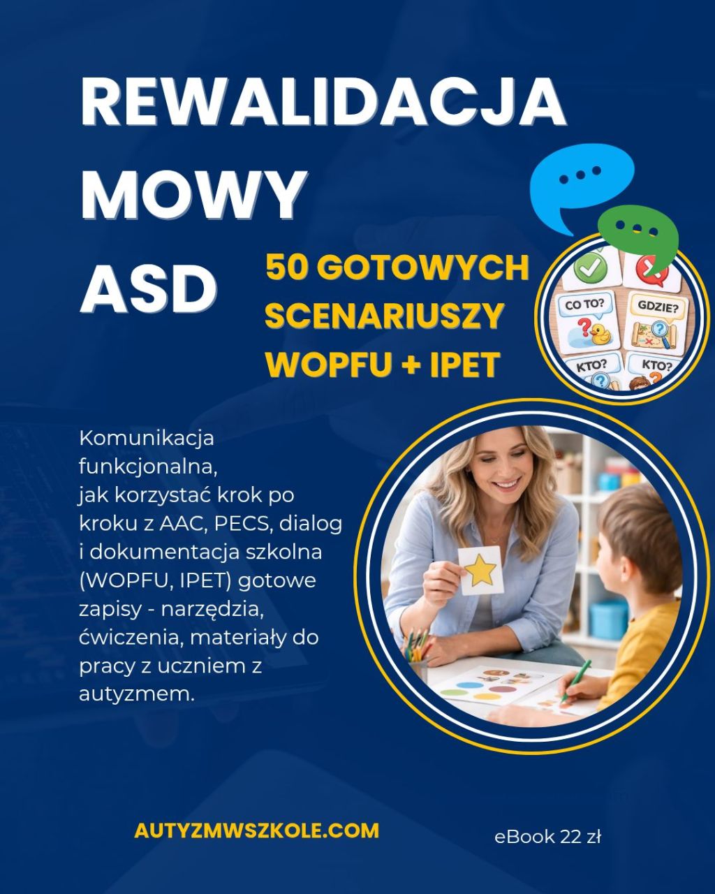 📘Rewalidacja mowy ASD – 50 gotowych scenariuszy + WOPFU + IPET eBook 22 zł