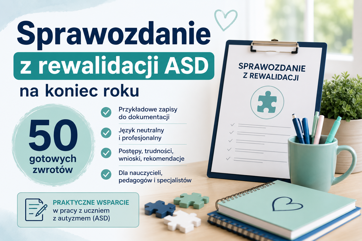 Sprawozdanie z rewalidacji ucznia z autyzmem na koniec roku – 50 gotowych zwrotów (ASD, Zespół Aspergera)